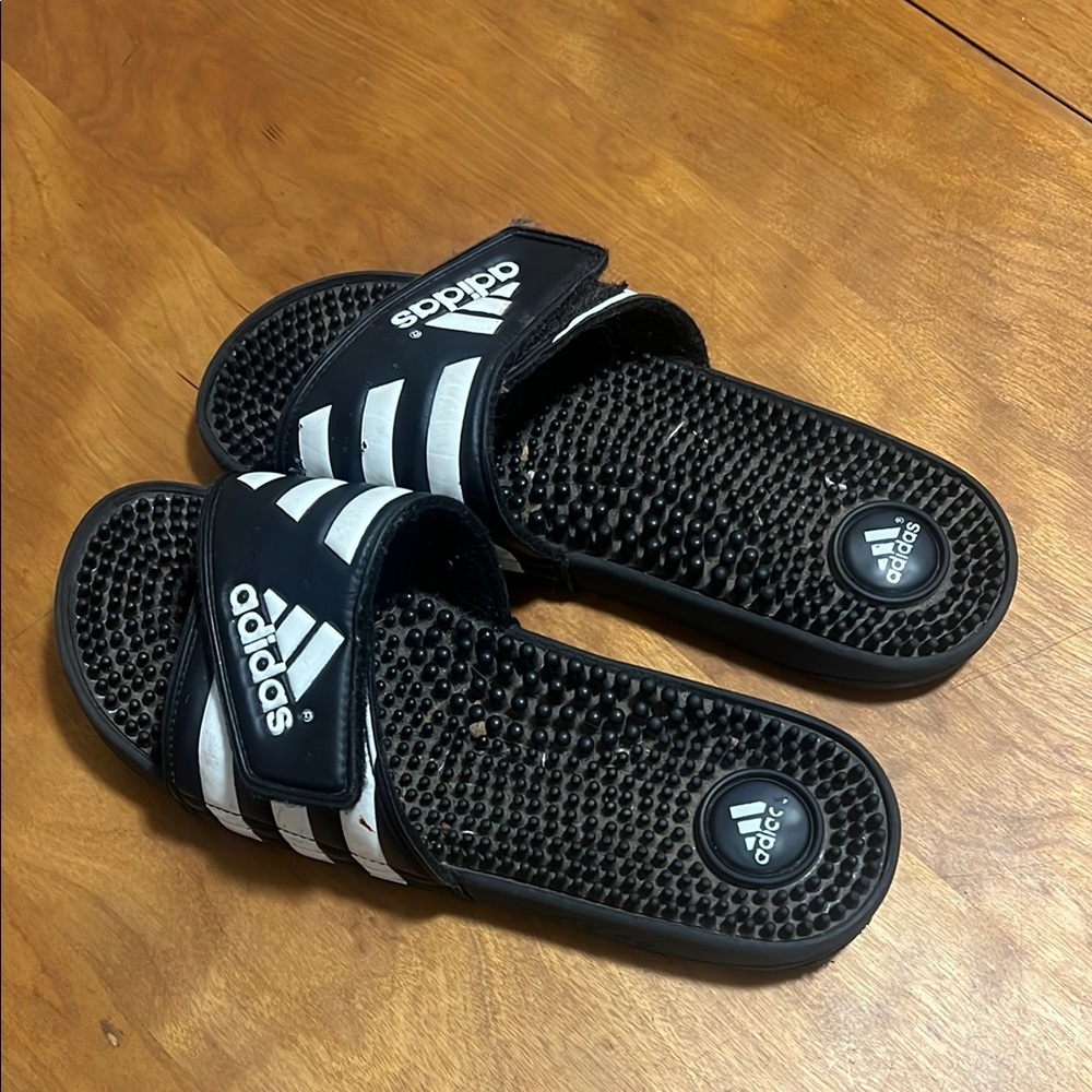Adidas Black and White Slide Sandals